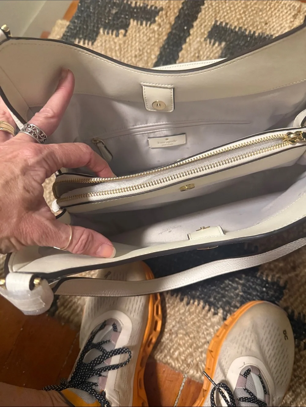 kate spade White Pebbled Leather Hobo Shoulder Bag with Gold Hardware
